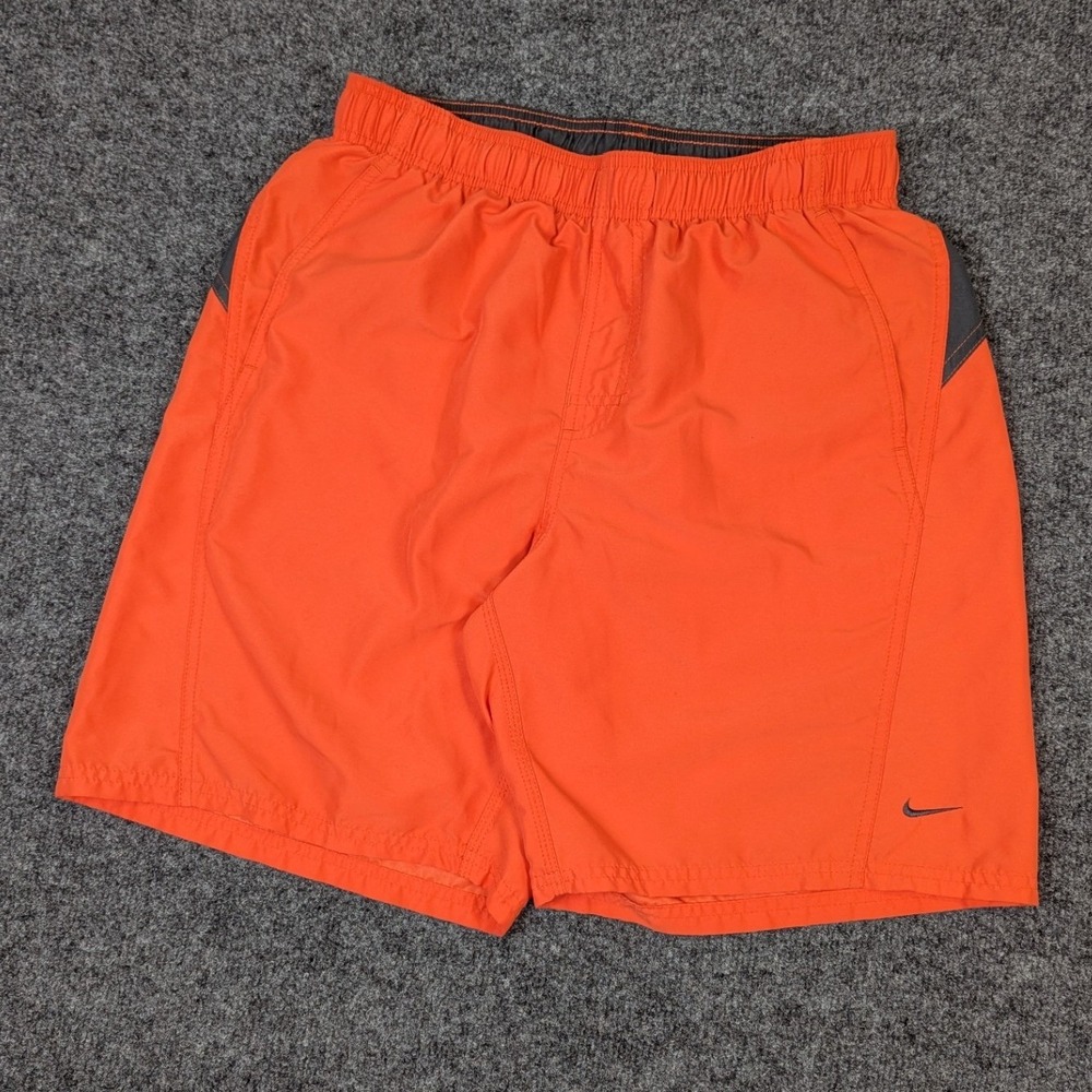 Nike Y2K Silver Tag Swim Trunks Mens M Orange Gray Board Shorts Swoosh Logo